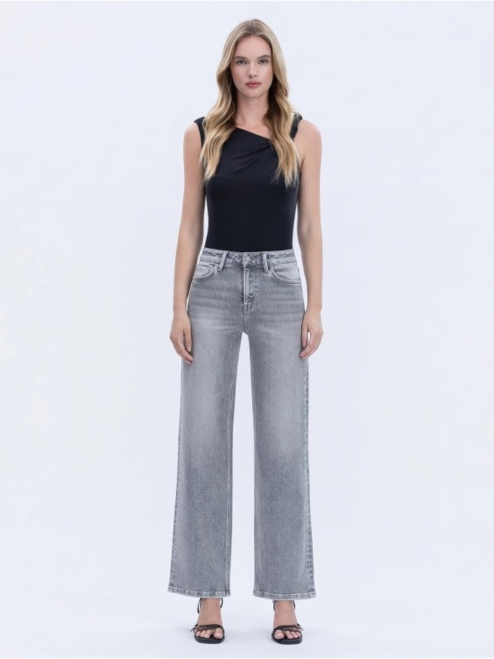Vervet Blue High-Rise Grey Washed Women's Wide Leg Jeans 32